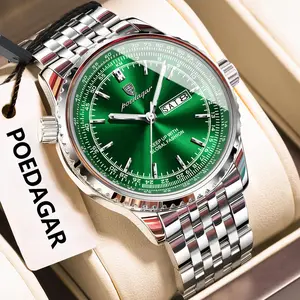 POEDAGAR Fashionable Waterproof Men's Quartz Watch - Stainless Steel, Date & Week Display, Night Light, Premium Luxury Timepiece for Men, Fashionable Waterproof Watch