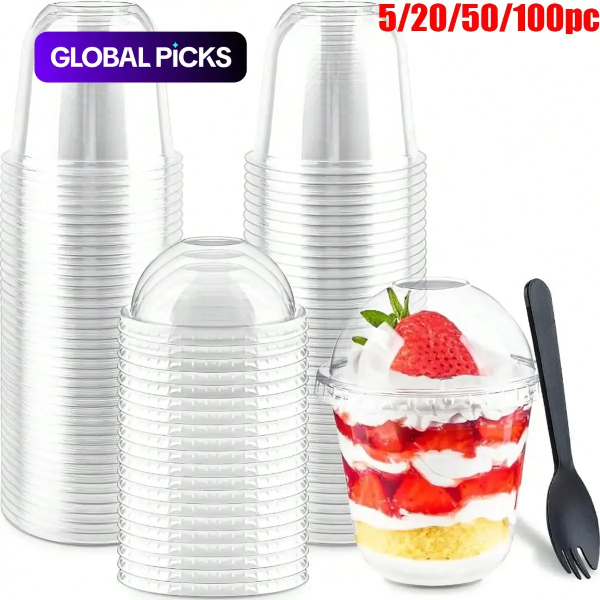 5/20/50/100pcs 12-Oz Round Cake & Dessert Cups with Dome Lids, Fruit Yogurt Jelly Cups, Ice Cream Bowls, Disposable Parfait Cups, Plastic Clear Cups, Versatile Usage, Party Supplies #GLOBAL PICKS