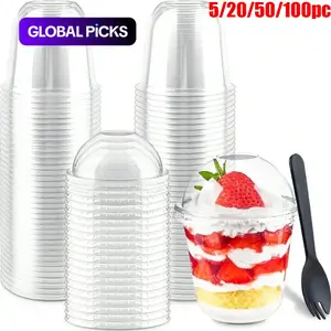 5/20/50/100pcs Disposable Cake Cups and Dessert Cups, 12oz with Dome Lids, Transparent Plastic, Party Supplies, Fruit Yogurt Jelly Cups, Ice Cream Bowls #GLOBAL PICKS