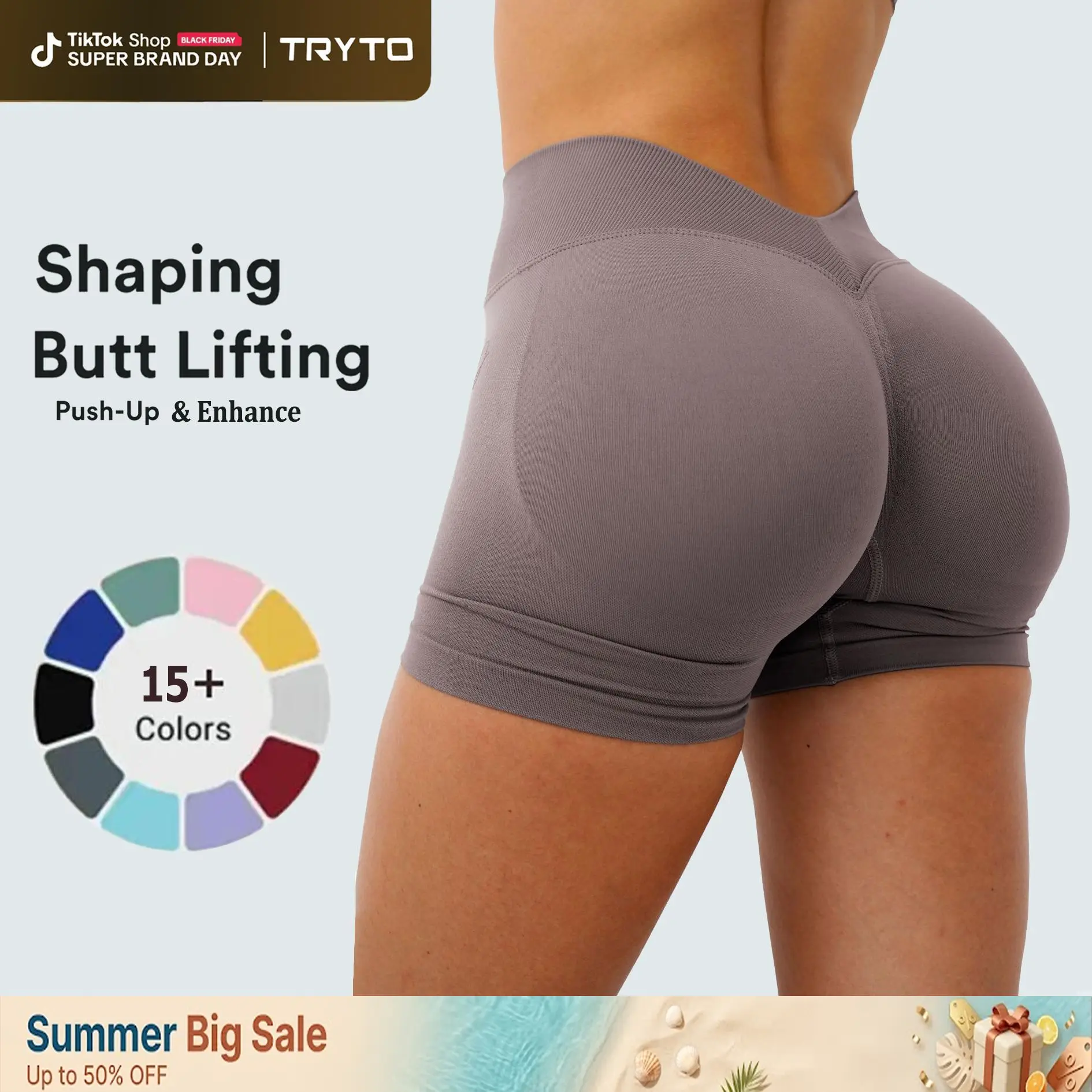 [SIZE UP 1] TRYTO LJ V-Back Scrunch Shorts Sports Yoga Women Workout Fitness Sportswear Activewear Gym Outdoor Running Short