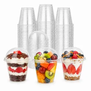 450pc 12～24oz Parfait Cups with Lids | Plastic Dessert Containers for Ice Cream, Smoothies | Restaurant Supply outdoorfun clear disposable plastic cup fruit