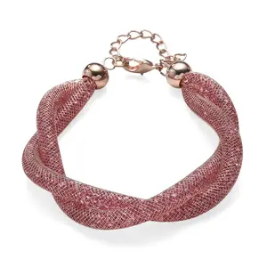 Shop LC Pink Crystal Twisted Rope Bracelet in Rosetone 9.5-11.5In
