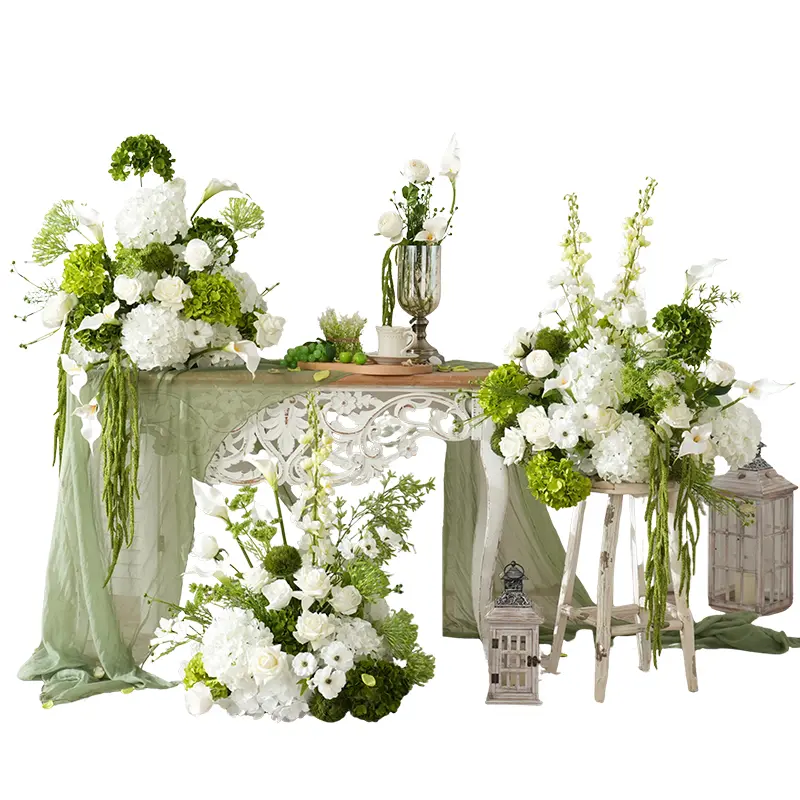 S-A9112 3pcs Romantic Silk Green Vine Hydrangea Floral Decor - Multi-Size Home & Festive Party Supplies, Table Centerpiece, Wedding Floor Aisle Prop, 3Pcs Flowers