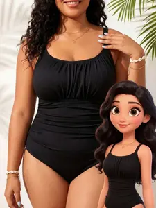 Plus Size Women's One-Piece High Waist Tummy Control Swimsuit, Special Comfort Pure Color Fabric, Perfect for Beach Vacation, All-In-One Swimwear, High Rise Swimwear, Modest Swimsuit, Summer Swimsuit, Swimwear Bathing Suit
