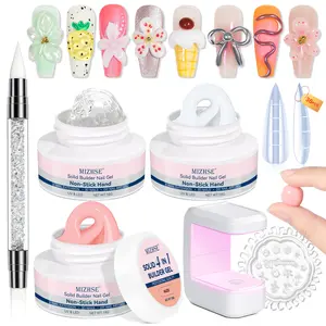 MIZHSE Solid Builder Gel Nail Kit with Nail Lamp, Builder Gel for Nails Clear Milky White Nude Hard Gel for Nails Builder Gel Sculpting Gel for Nail Art 3D Gel U V LED Nail Gel with Nail Form Manicure Acrylic Overlays Rhinestone Glue Silicone Long Lasting