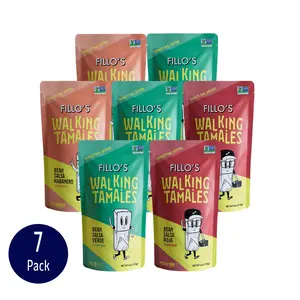 Fillo's Walking Tamales Variety Pack of 7, Ready-to-Eat, Gluten-Free, Vegan, Microwavable - Savory Contain: Verde, Roja, and Habanero - Mild Contain: Verde, Sweet Corn Elote, Corn Poblano Rajas