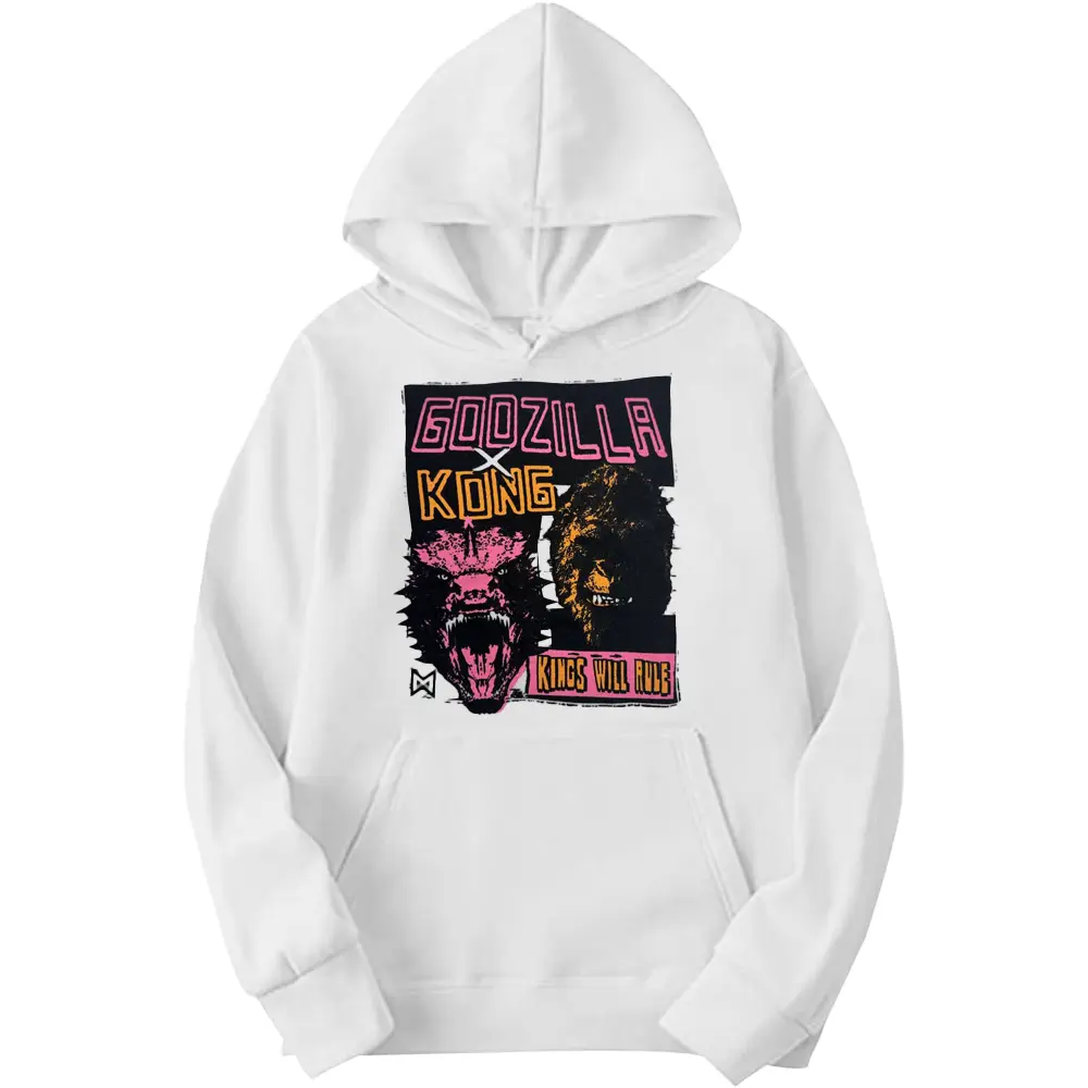 Men's Godzilla X Kong Graphic Adult Pull-Over Hoodie White, Sweatshirts, Apparel, Menswear, Soft, Casual, Cotton