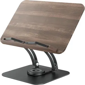 Adjustable Reading Book Stand with 360° Swivel Base, Foldable Cookbook Stand with Elastic Page Clips for Music Scores, Recipe, Tablet, Laptop - Black