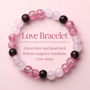 Rose Quartz & Red Jasper Heart Bracelet – Natural Pink Stone Beaded Jewelry for Women, Attract Love Good Luck, Marble Pink Gemstones, Sensitive Skin Friendly, Valentines Day Anniversary Gift