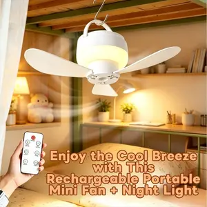 Portable USB Rechargeable Fan Lamp, Remote Control 5-Speed Adjustment, Quiet Wall-Mounted Ceiling Fan, Home Decor Light, Adjustable Indoor Lighting, Ideal for Camping & Dorms