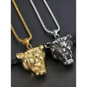 Punk Lion Head Pendant Necklaces Male Gold Color Stainless Steel Animal Statement Necklace For Men Jewelry