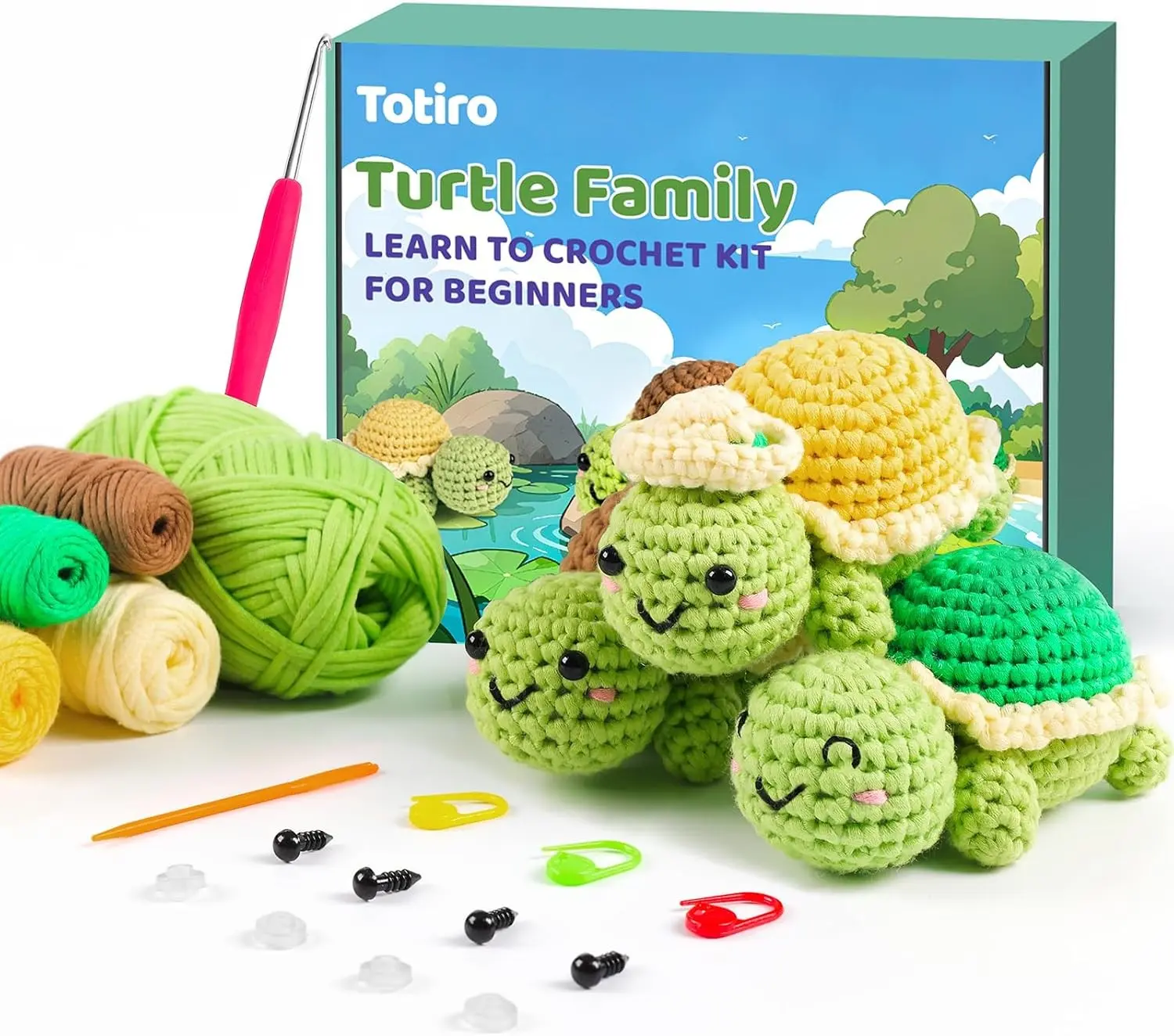 Totiro Crochet Kit for Beginners, Turtle Amigurumi Starter Kit, Easy DIY Craft Set with Step-by-Step Video Tutorials, 3 Pack Animal Crochet Pattern Learning Kit for Teens Adults Birthday Gift Gift