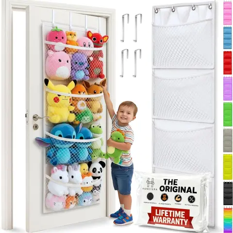 Honeyera Stuffed Animal Storage Organizer Over Door Hook Hangable White