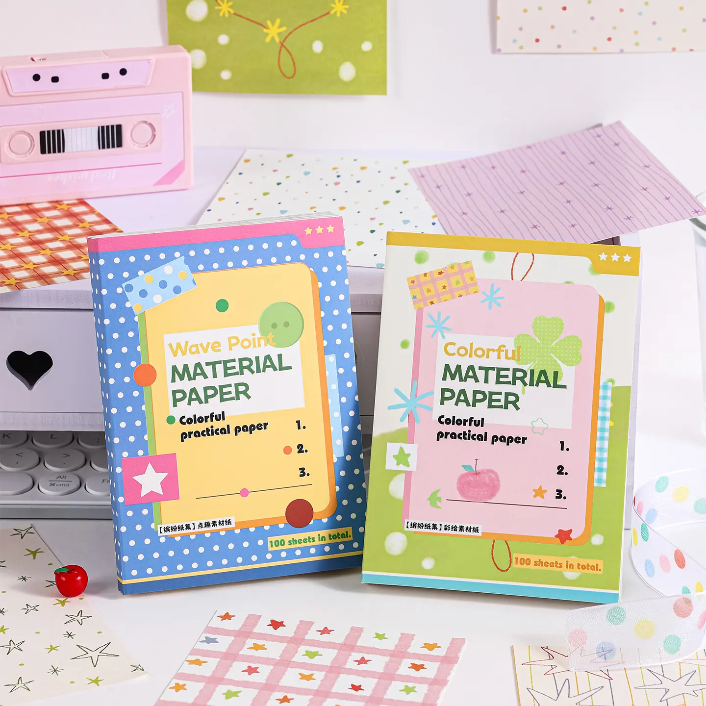 200-Piece Vibrant Rectangle Craft Creative Paper Kit, 3.97in x 5.51in Japanese-Korean Style Scrapbooking Cardstock, Ideal for Planners, Bible Journaling