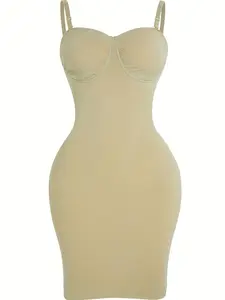 Women's  Basic Solid Adjustable Strap Seamless Bodycon Shapewear Slip, Casual Plain Spaghetti Strap Tummy Control Dress Slip for Under Dress, Ladies Cami Body Shaper for Club Party, Underwear