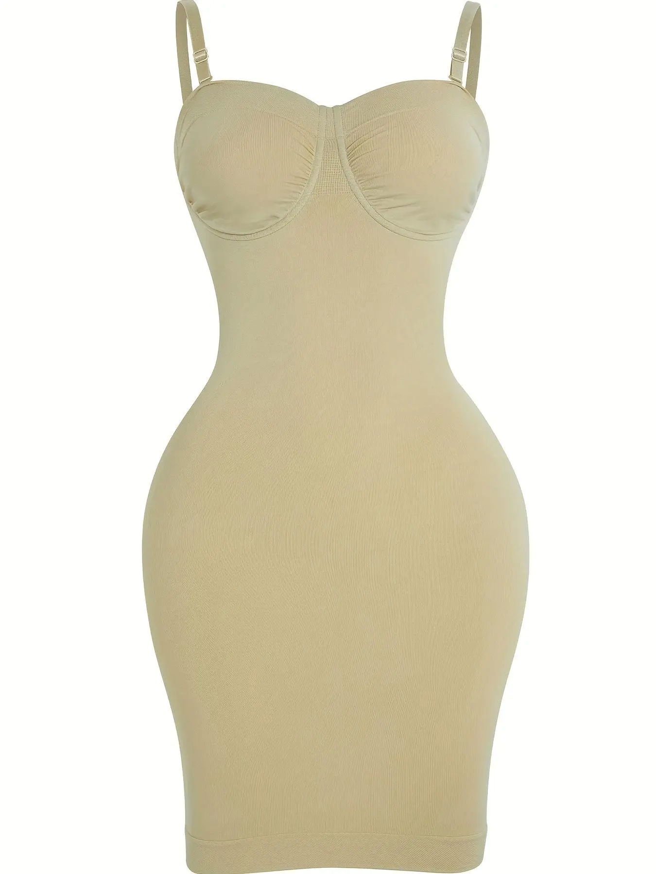 Women's Basic Solid Adjustable Strap Seamless Bodycon Shapewear Slip, Casual Plain Spaghetti Strap Tummy Control Dress Slip for Under Dress, Ladies C