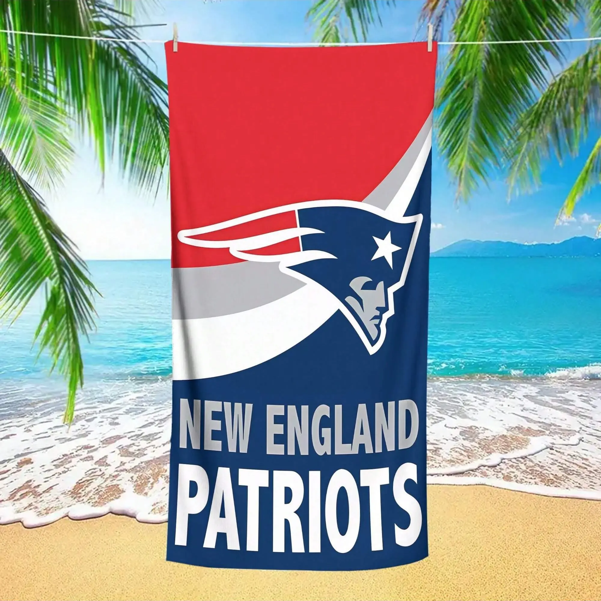 New England Patriots Logo Quick-Dry Beach Towel, Non-Shedding Waterproof Bath Sheet, Lightweight Portable Travel Towel for Vacation