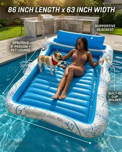 Extra Wide 86"x63" Inflatable Pool Float,4-in-1 Sunbathing Pool for Adults & Kids, Large Blow Up Tanning Tub Lounge, Multifunctional Water Sofa & Ball Pit, Perfect Summer Party Gift lounger