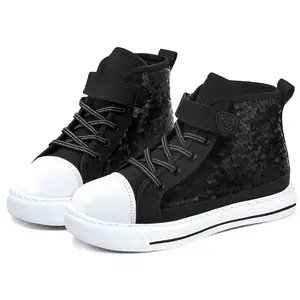 Black sequin design sneakers, fashionable flat sneakers, suitable for both boys and girls to wear, fashionable and shining casual sneakers suitable for daily wear, sports training shoes kids shoes shoes back school