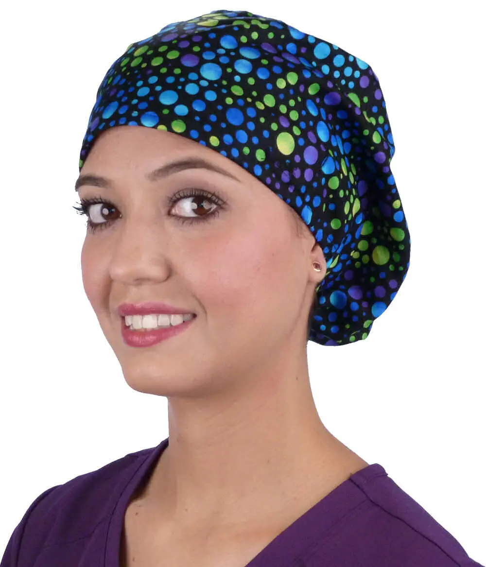 Riley Comfort Scrub Cap - Blue, Green and Purple Dots Riley Comfort Scrub Cap - Blue, Green and Purple Dots