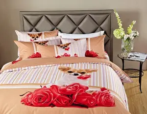 212 MAIN 4-Piece Reversible Extra Long Twin Duvet Cover Set, Cute Dog Print, Dolce Mela Design, Romantic Vibe, Dorm Room Bedding, Four Pieces
