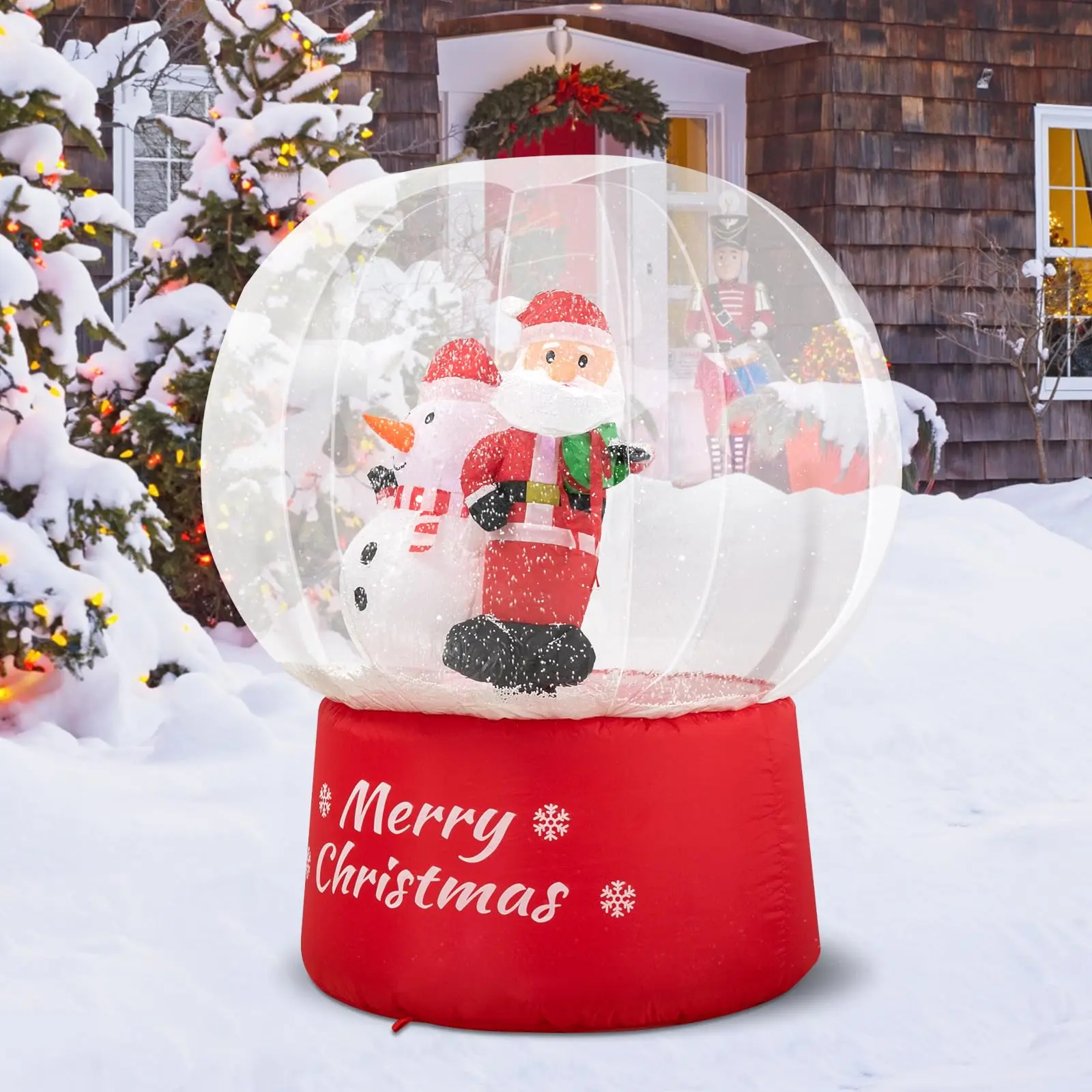 4FT PVC Light-Up Christmas Inflatable Snow Globe, Indoor-Outdoor Festive Decor with Santa & Snowman Scene, Lights for Outdoor Lawn Home New Year Ornaments