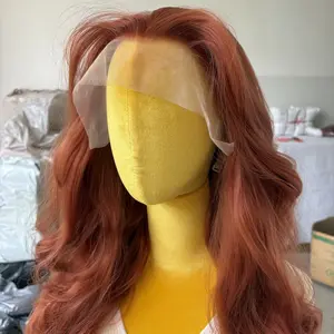 Daily Wear 13X4 inch Large Area HD Lace Frontal Wigs Natural Hairline Synthetic Hair Copper Red Long Wavy Women Layered