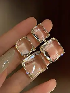 Vintage Golden Artificial Crystal Water Droplet Earrings with Durable Alloy Structure, Statement Earrings - Perfect for Weddings, Anniversaries, Birthdays, Valentine's Day, Mother's Day, Square Stud Jewelry, High Quality Earrings