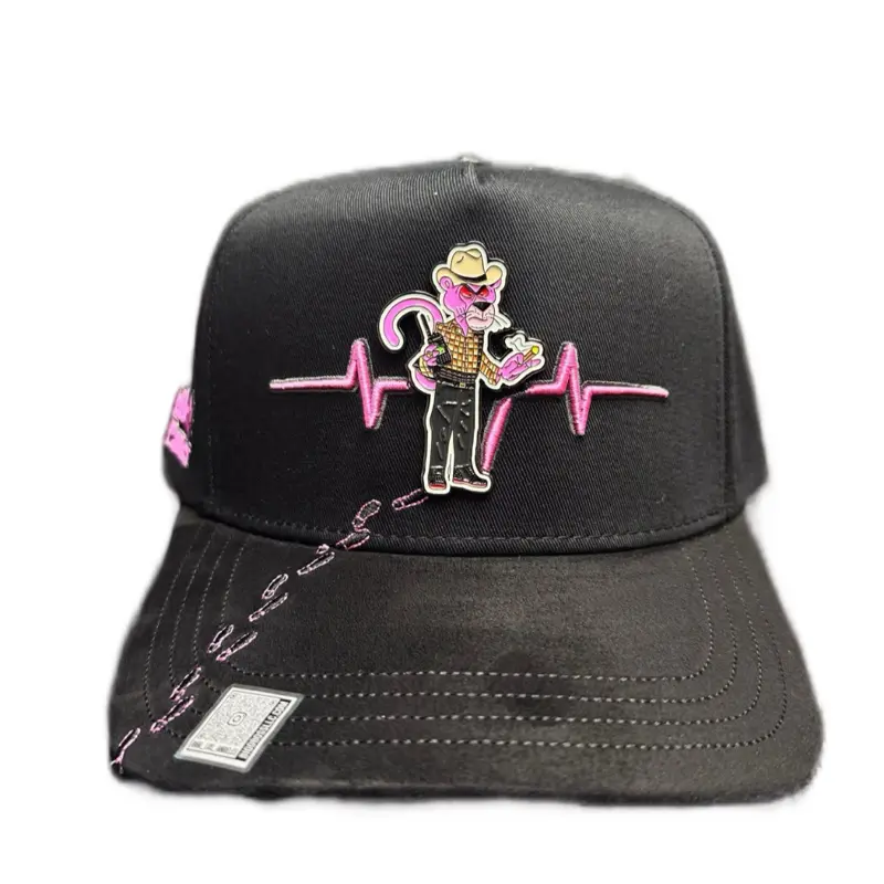 Pantera BB RosaBelica Hat - Black Trucker Cap with Pink Graphic Design and Cowboy Icon