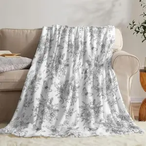 Eyesoul Grey and White Floral Throw Blanket, Fuzzy Soft Cozy Flannel Blanket for Home Bed Sofa Couch Chair, Decorative