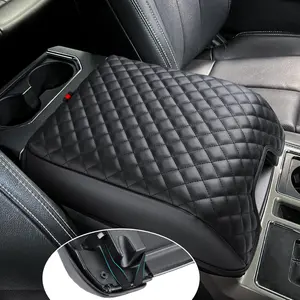 Waterproof PU Leather Center Console Cover for Ford F150 2015-2020 Luxury Easy-to-Clean Armrest Protector Fits Bucket Seat Trucks