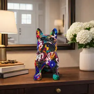 Graffiti French Bulldog Figurine – Colorful dog sculpture, modern street art-style Office Home Decor, perfect as a desk ornament for the living room, bedroom, or study—the ideal choice for a holiday gift