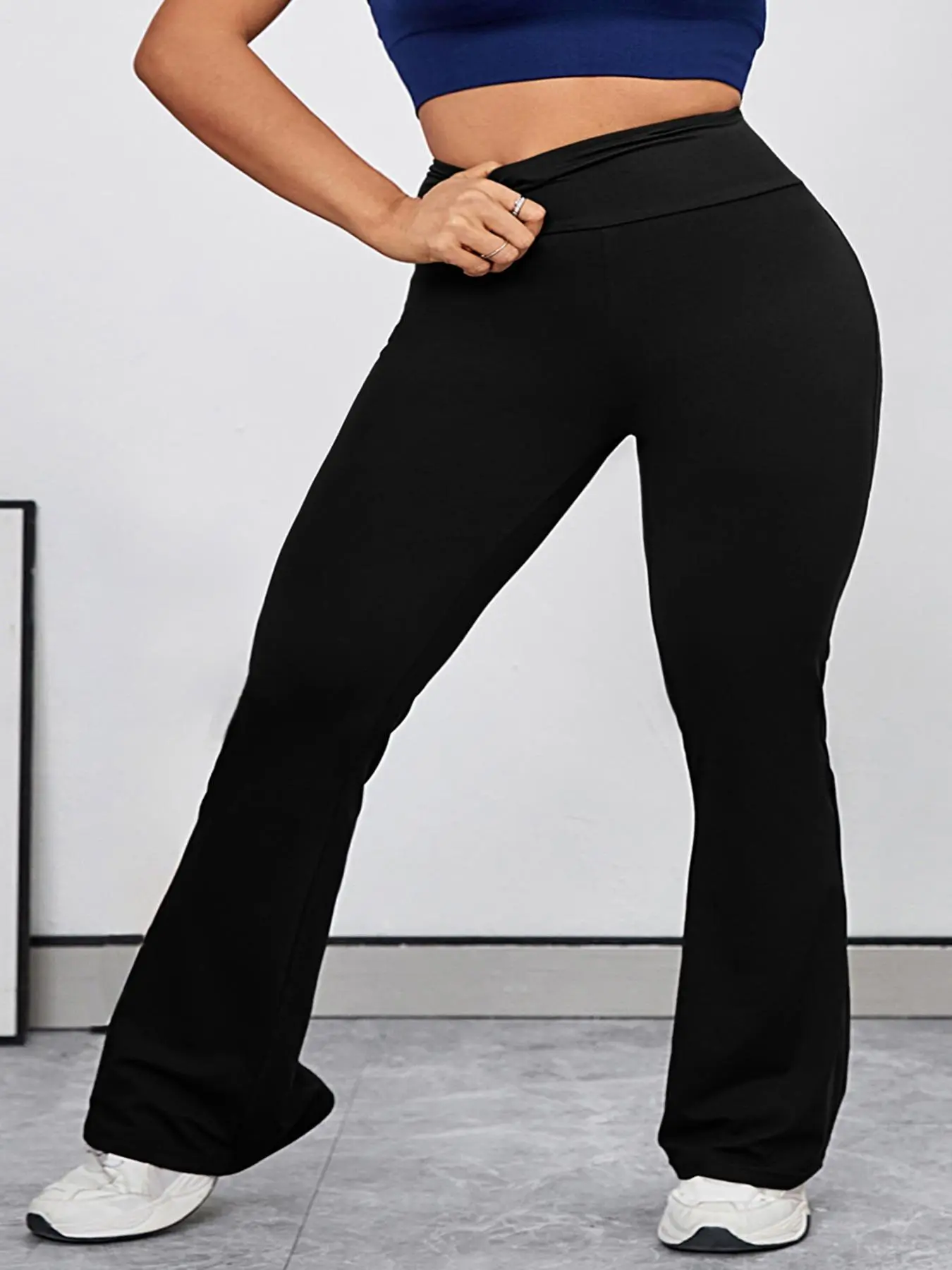 [Plus Size] Solid High Waist Flare Leg Sports Leggings, High Waist Activewear, Sporty Bell Bottom Pants for Yoga Gym Workout Running, Summer, Flared Yoga Pants, Fitness Yoga Pants, High Waisted Leggings, Activewear Bottoms