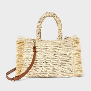 Straw Fringe Small Detachable Strap Crossbody Tote Handbag - Universal Thread Natural