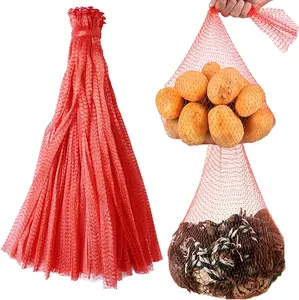 Reusable Produce Mesh Bags, 24 Inch Seafood Boil Bags for Crab Clam Shellfish Crawfish Cooking, Onion Potato Storage Eco-friendly Fruit Vegetable Produce Packaging Supplies Net (100Pcs-Red)