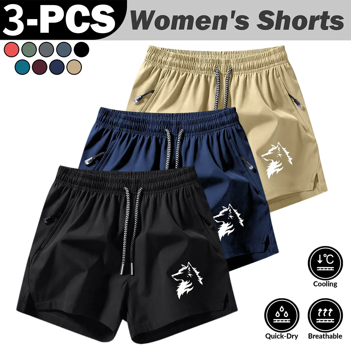 Men's Wolf Head Print Athletic Shorts - Lightweight Cool, Quick Dry, Moisture-Wicking, Breathing Feature Gym Bottoms with Pockets for Summer Training, Outdoor Sports, Athletic Men's Shorts