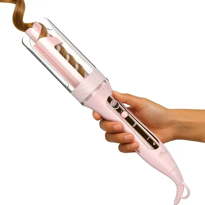 ZAVAREA Pink Automatic Rotating Curling Iron with 360° Anti-Scald Design & 100 Million Negative Ions for Salon-Quality Curls Safe for Kids & Adults Even Heat Distribution Loose Waves Tight Coils, ,TikTokShopBlackFriday MothersDayGift summerwins techvibes