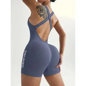 Sexy Cross Back Spaghetti Strap Yoga Jumpsuit Quick Dry Slim Fit Workout Bodysuit for Sports Fitness