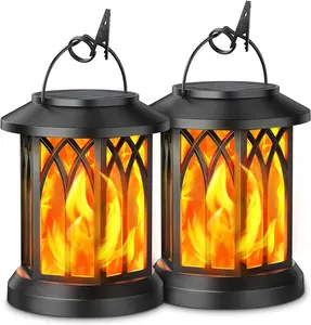 Solar Lights Lantern Hanging Flickering Flames Solar Outdoor Lights IP65 Outdoor Waterproof for Yard Garden Decor