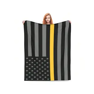 1pc United States Dispatchers And Communication Personnel Thin Gold Line Flag Printed Adult Blanket Four Seasons Flannel Fleece Blanket Soft Warm Plush Blanket Sofa Bed Camping Travel Theater Ideal Flag Gift And Holiday Gift-30*40in
