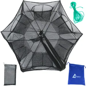 Black Fishing Bait Trap Foldable Fish Net for Live Minnow Crab Crayfish Crawdad Shrimp Trap Cast Net Dip Cage Collapsible Easy Use 4 6 Hole Fishing Accessories Fathersdaygift