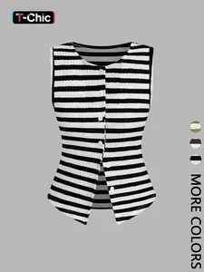 Elegant Striped Sleeveless Slim Fit Fashion Tank Top, Women Womenswear Casual Summer Sleeveless Minimalist Chic Everyday Daily Wear