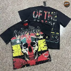 Graphic T Shirt Oversized God-Speed Shirt For Men Vintage Washed Tee Streetwear Skull Statue Print Y2K Loose Fit Casual Unisex T Shirt