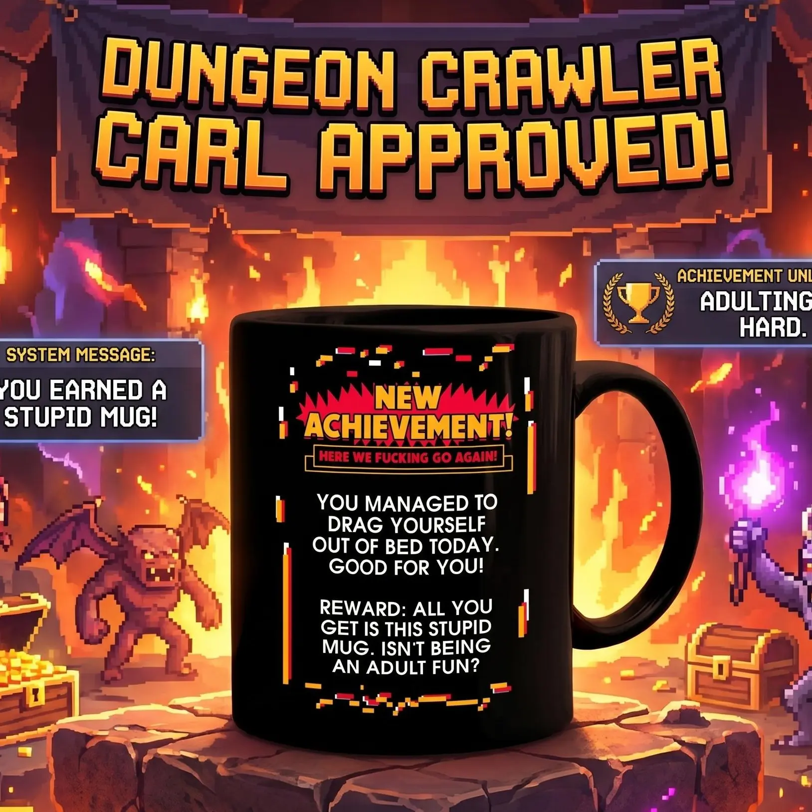 New Achievement LitRPG Cat Princess Mug Black Mug, Fantasy Dungeon Adventure Merch 11oz & 15oz coffee mug