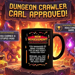 New Achievement LitRPG Dungeon Crawler Carl Black Mug, 11oz & 15oz coffee mug