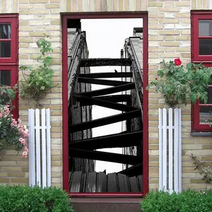 2pcs Modern Industrial Style Architecture Wall Sticker Abstract Line Art Decorative Decal Self Adhesive Wallpaper for Living Room Bedroom Background Creative Black White Geometric Pattern Home Decor Remo