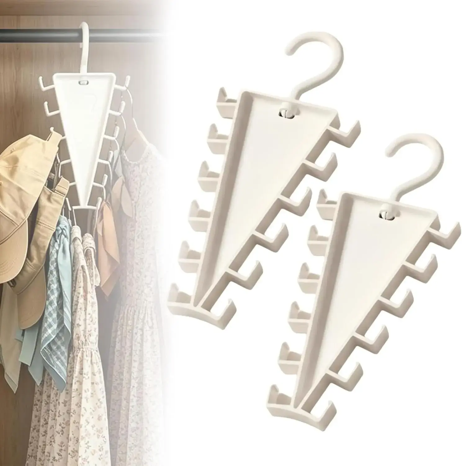 2pcs V-Shaped Double-Sided Closet Organizer Hangers, 360° Rotatable Space-Saving Multi-Layer Vertical Storage Racks with 12 Hooks for Shirts, Jackets, Pants - Prevents Slipping Hats & Broken Hangers