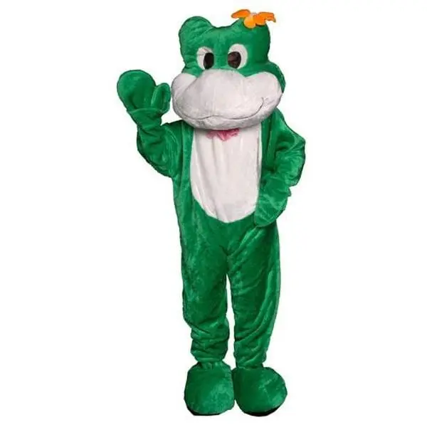 212 MAIN Playful Cartoon Frog Mascot Costume - Polyester Jumpsuit with Attached Mitts, Flame-Resistant, Washable, 1 Size Fits Most for Cheerleading, Outdoor Recreation, Playful Mascot Costumes