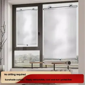 Silver Color Reversible Sunscreen Curtain, Easy-To-Install Window Shade, No Drilling Required, Ideal for Home & Car Use