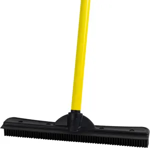 Pet Hair Rubber Broom with Squeegee Adjustable Telescopic Handle for Carpet Tile Hardwood Multi Surface Floor Cleaning Tool